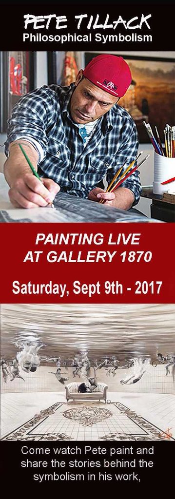 Philosophical Symbolism artist Pete Tillack painting live at Gallery 1870