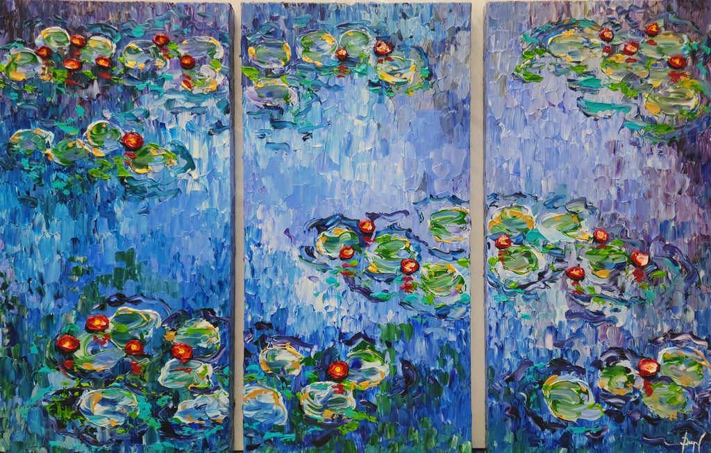 Lilies of Enchanted Waters 40x60" Triptych original by Isabelle Dupuy