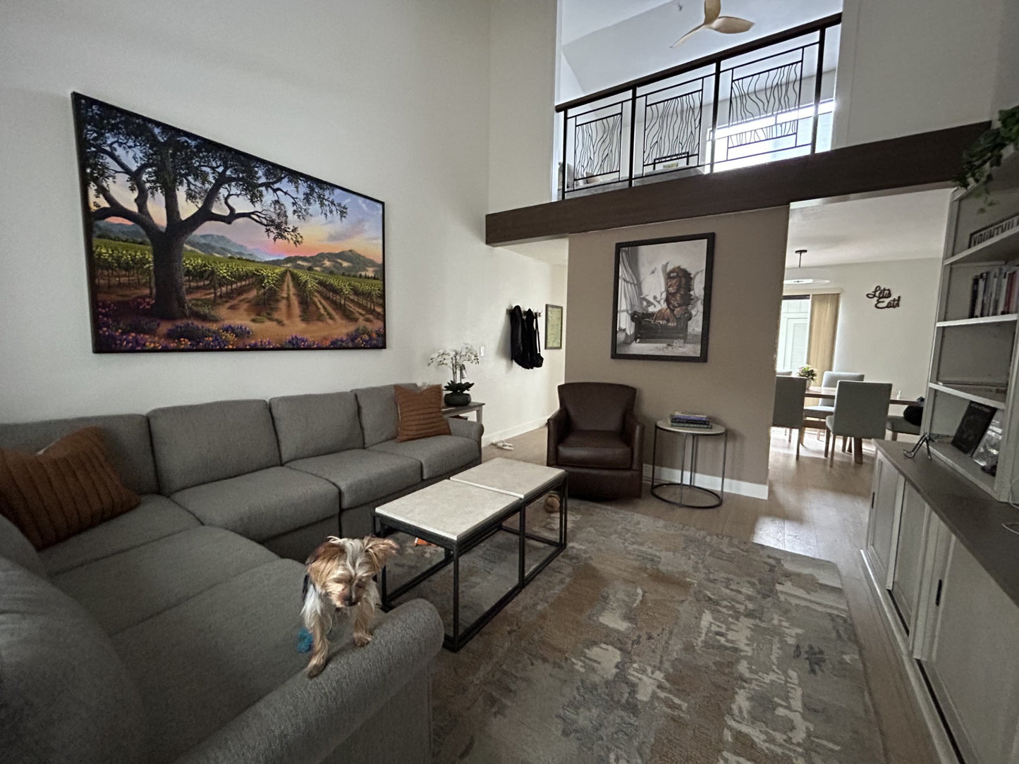 Large Napa Valley vineyard canvas art installed in modern living room space