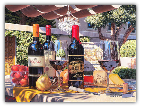 Holding Court wine painting featuring Super Tuscan & Castello di Amorosa by Eric Christensen