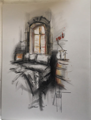 Unmade Bed - 24 x 18" Original Charcoal by Quartly