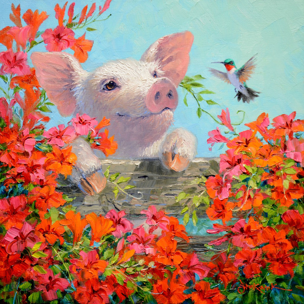 Pretty As A PIG-ture 10x10" Cradled Panel Original Oil by Mikki Senkarik