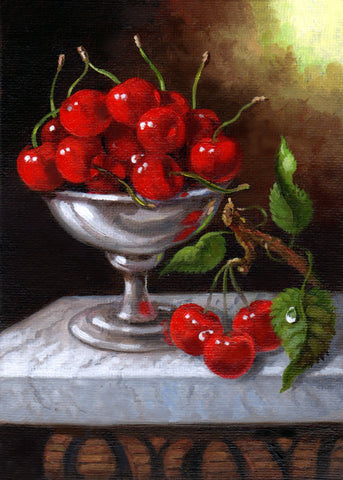 Cherries in a Silver Bowl
