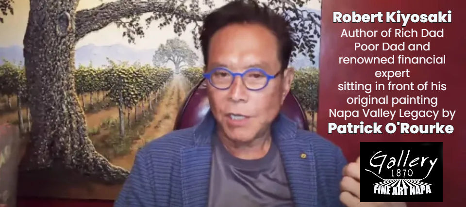 Robert Kiyosaki in front of Patrick O'Rourke's painting - Napa Valley Legacy - A Hint of Oak