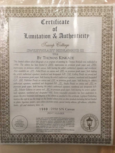 Teacup Cottage Certificate of Authenticy