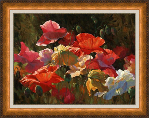 Poppies in Sunshine by Leon Roulette - custom framed