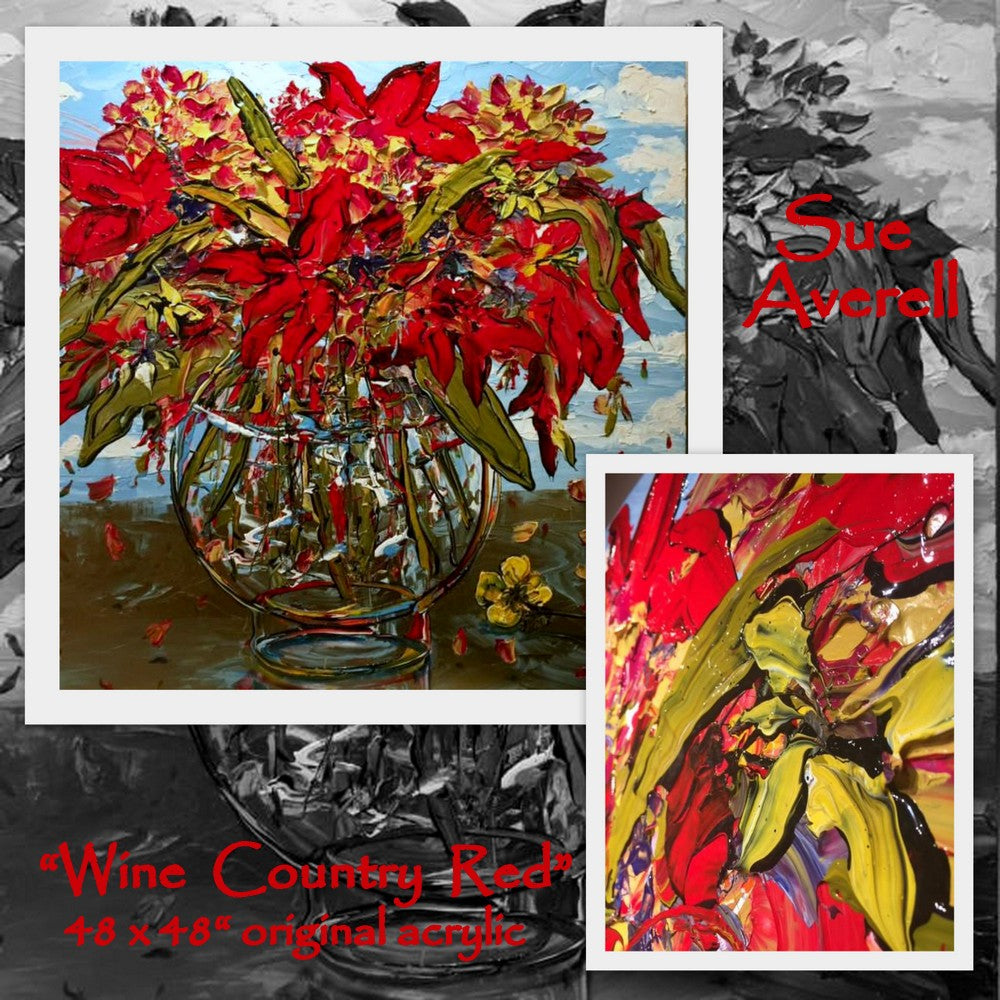 Original Art Spotlight - Wine Country Red 48x48" original acrylic by Sue Averell