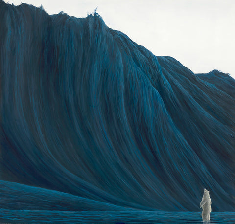 The Mountain by Robert Bissell features a polar bear facing a mountain of an incoming wave.