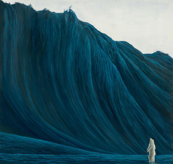 The Mountain by Robert Bissell features a polar bear facing a mountain of an incoming wave.