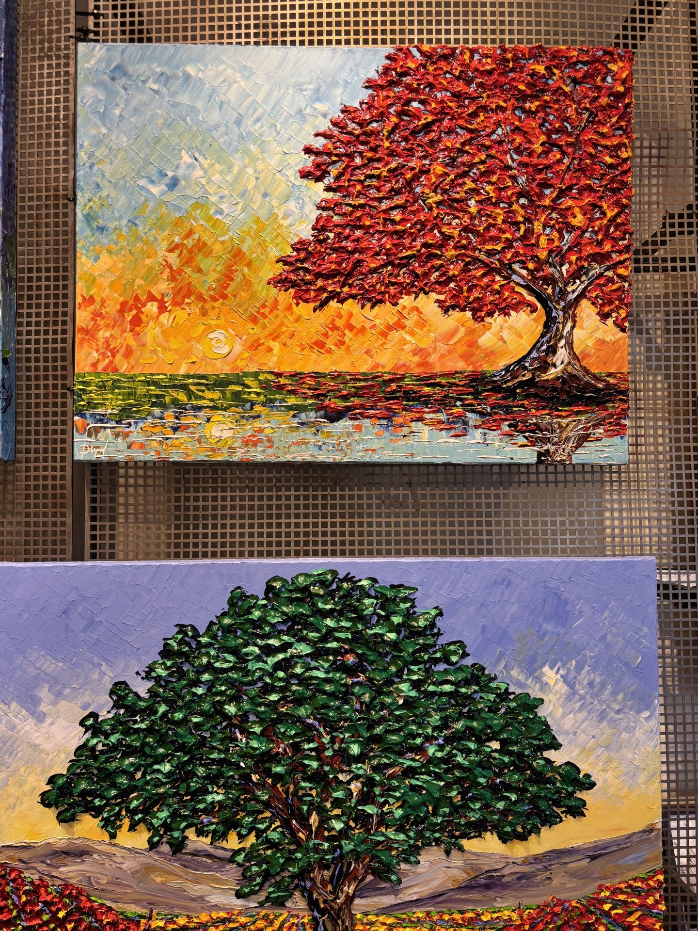 Autumn tree with heavy acrylic painted by Isabelle Dupuy available only at Gallery 1870 Napa!