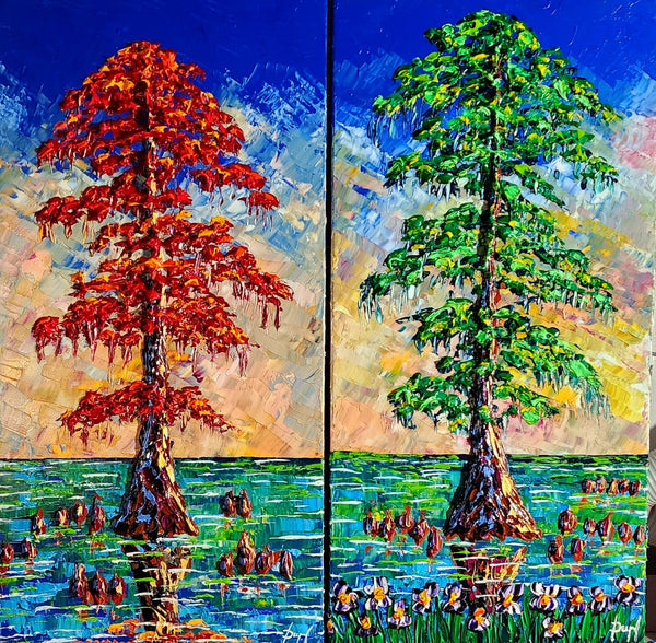 Autumn Cypress of the Bayou 40 x 20" original by Isabelle Dupuy