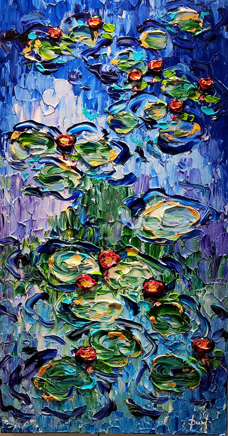 Lilies of Cheerful Grace original painting by Isabelle Dupuy inspired by Monet's famous waterlilies.