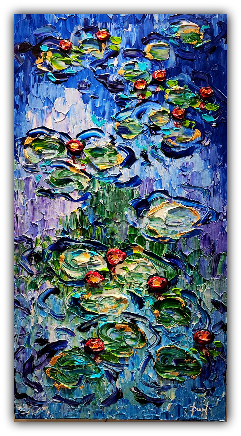 Lilies of Cheerful Grace original painting by Isabelle Dupuy inspired by Monet's famous waterlilies.