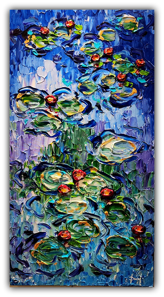 Lilies of Cheerful Grace original painting by Isabelle Dupuy inspired by Monet's famous waterlilies.