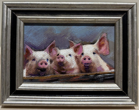 Three Pigs Miniature Original by Karen Neely