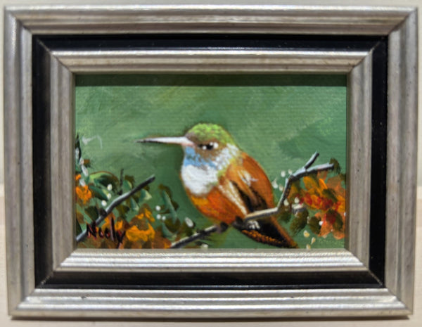 Hummingbird miniature painting by Karen Neely
