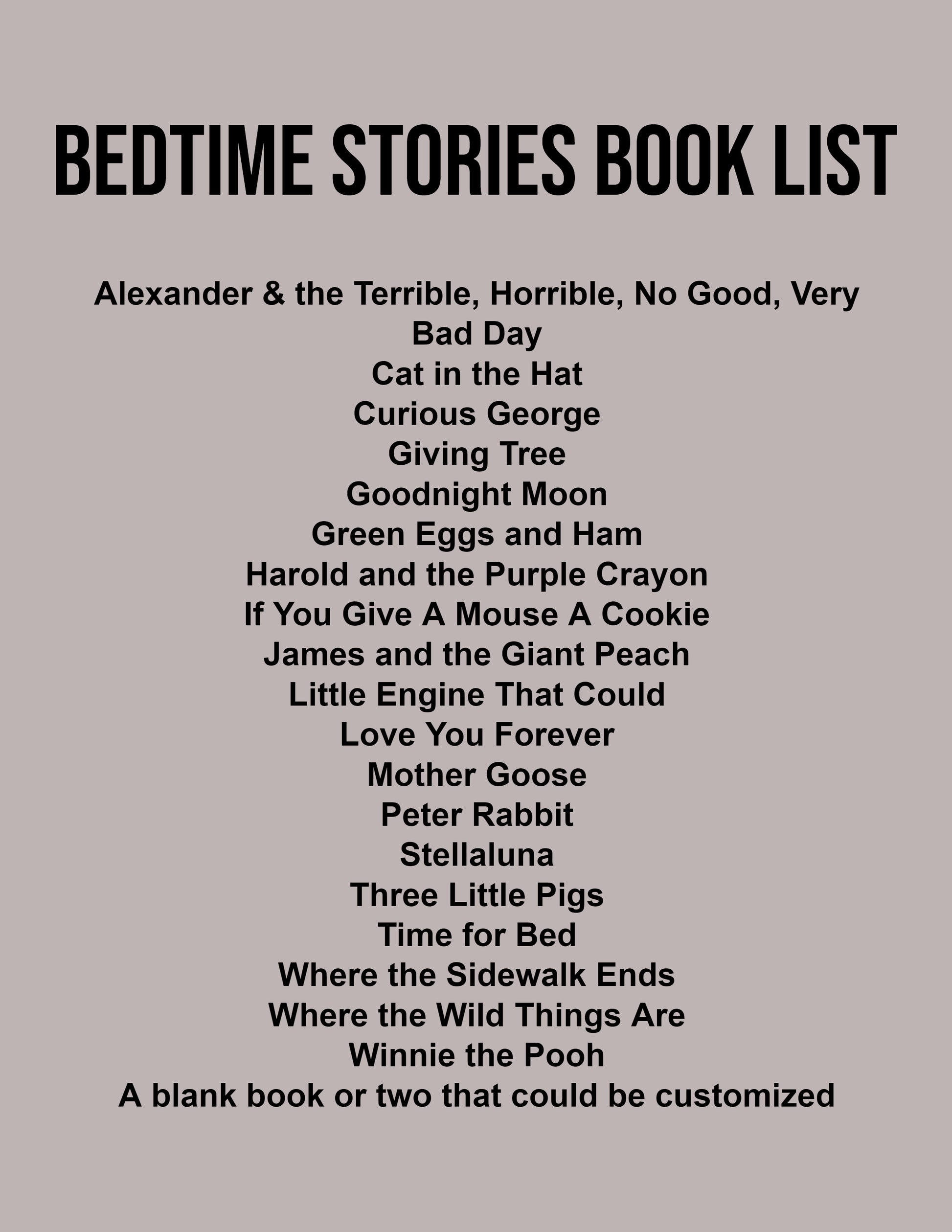 Bedtime Stories Book List
