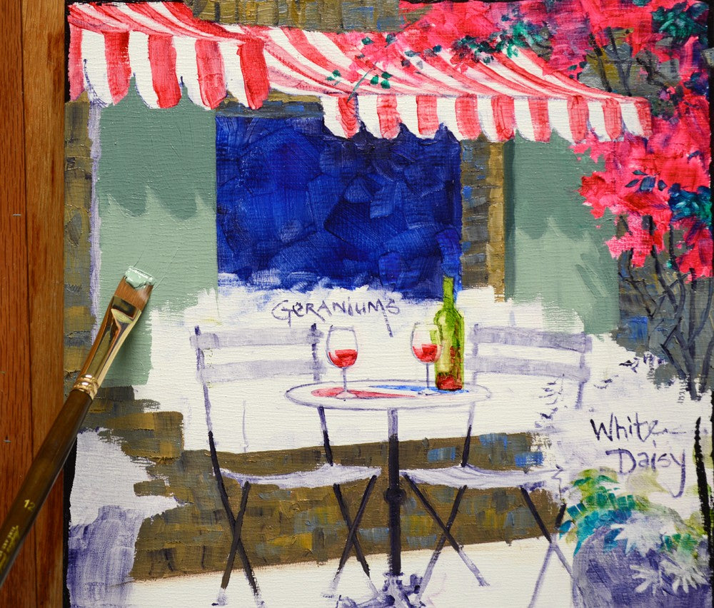 Bistro Jeanty 10x10" Cradled Panel Original Oil by Mikki Senkarik