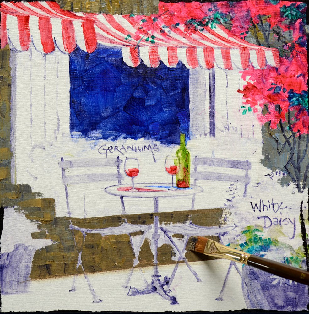 Bistro Jeanty 10x10" Cradled Panel Original Oil by Mikki Senkarik