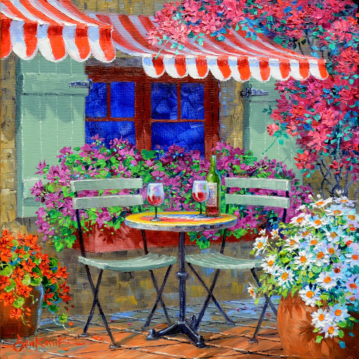 Conversations Over Wine 10x10" Cradled Panel Original Oil by Mikki Senkarik