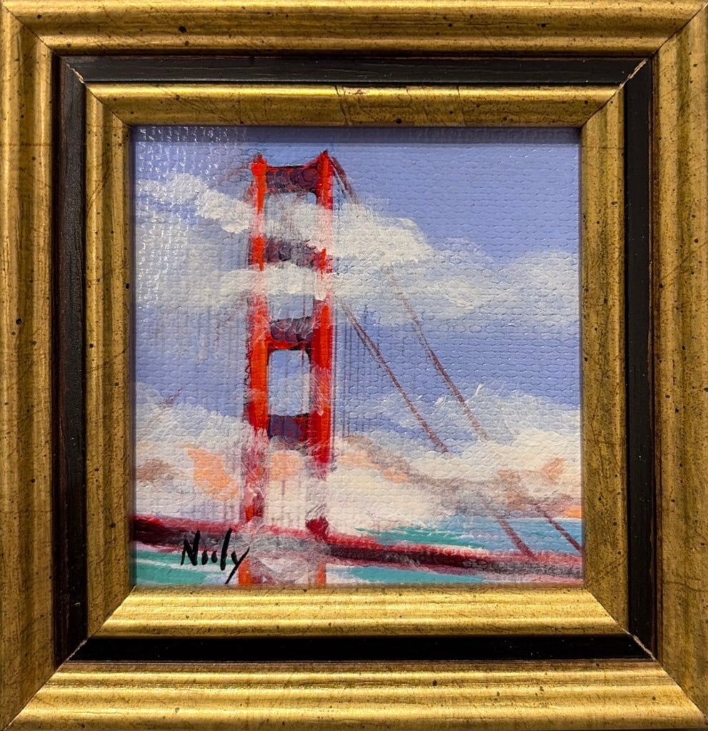 Golden Gate Bridge miniature original acrylic painting by Karen Neely, 2.5x2.5 inches, custom Italian framed San Francisco artwork