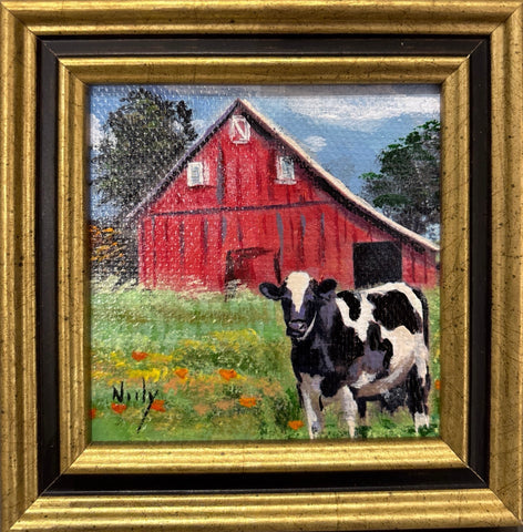 Cow & Red Barn by Karen Neely