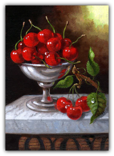 Scarlet Cherries 10 x 8" - Giclée on Canvas by Imre Buvary