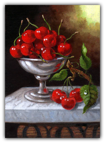 Scarlet Cherries 10 x 8" - Giclée on Canvas by Imre Buvary