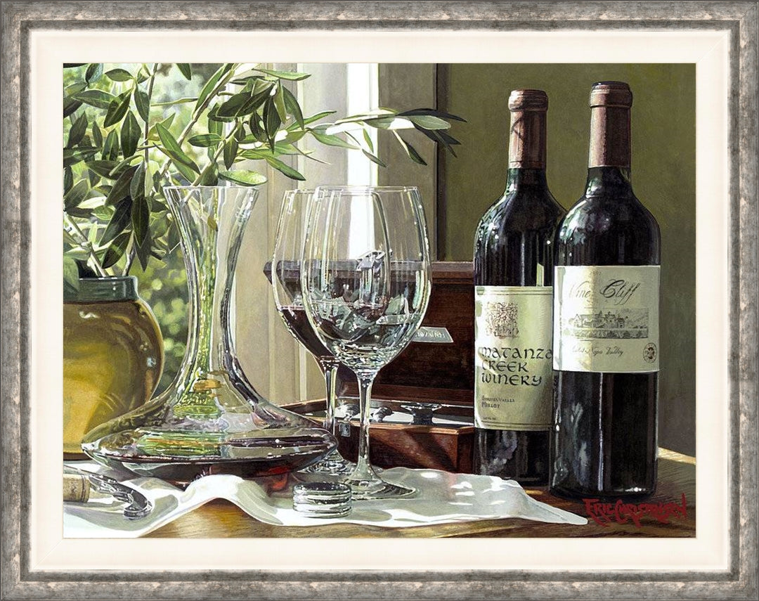 Time to Breathe by Eric Christensen framed canvas print with traditional molding wine art Napa Valley