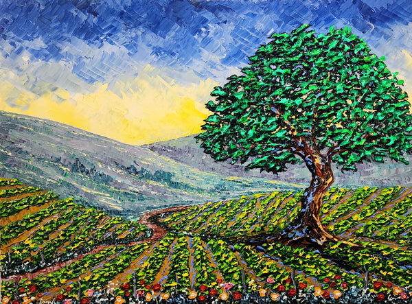 Isabelle Dupuy Vineyard with Tree Commissioned Painting - 36 x 48"