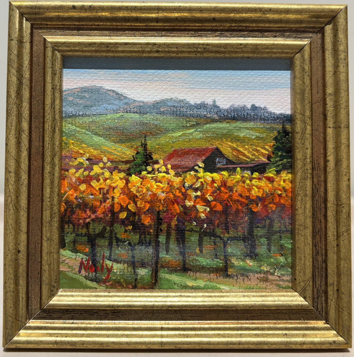 Napa Valley Vineyard with Barn miniature original painting by California Artist Karen Neely