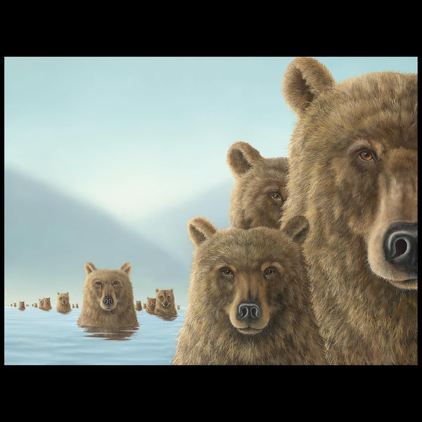 Emersion bear painting by Robert Bissell features a bears emersed in water.