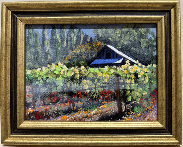 Napa Valley Vineyard with Barn miniature original painting by California Artist Karen Neely