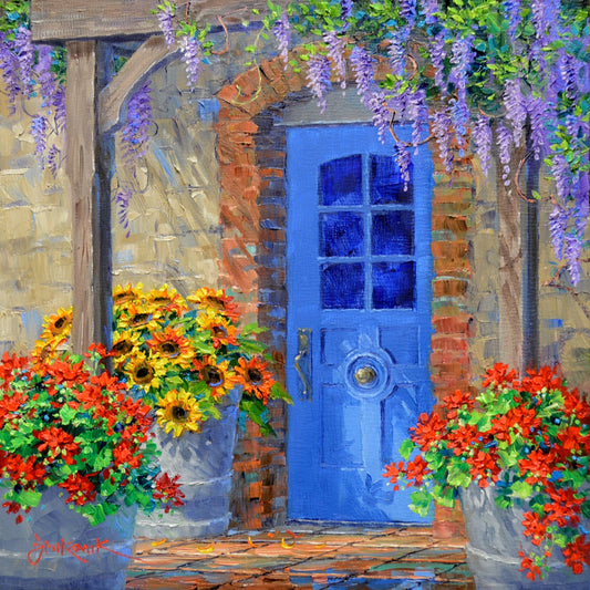 French Laundry Sunflowers 10x10" Cradled Panel Original Oil by Mikki Senkarik