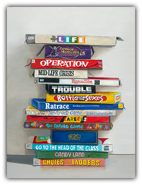 The Games of Life painting of board games by Gail Chandler