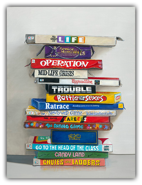 The Games of Life painting of board games by Gail Chandler