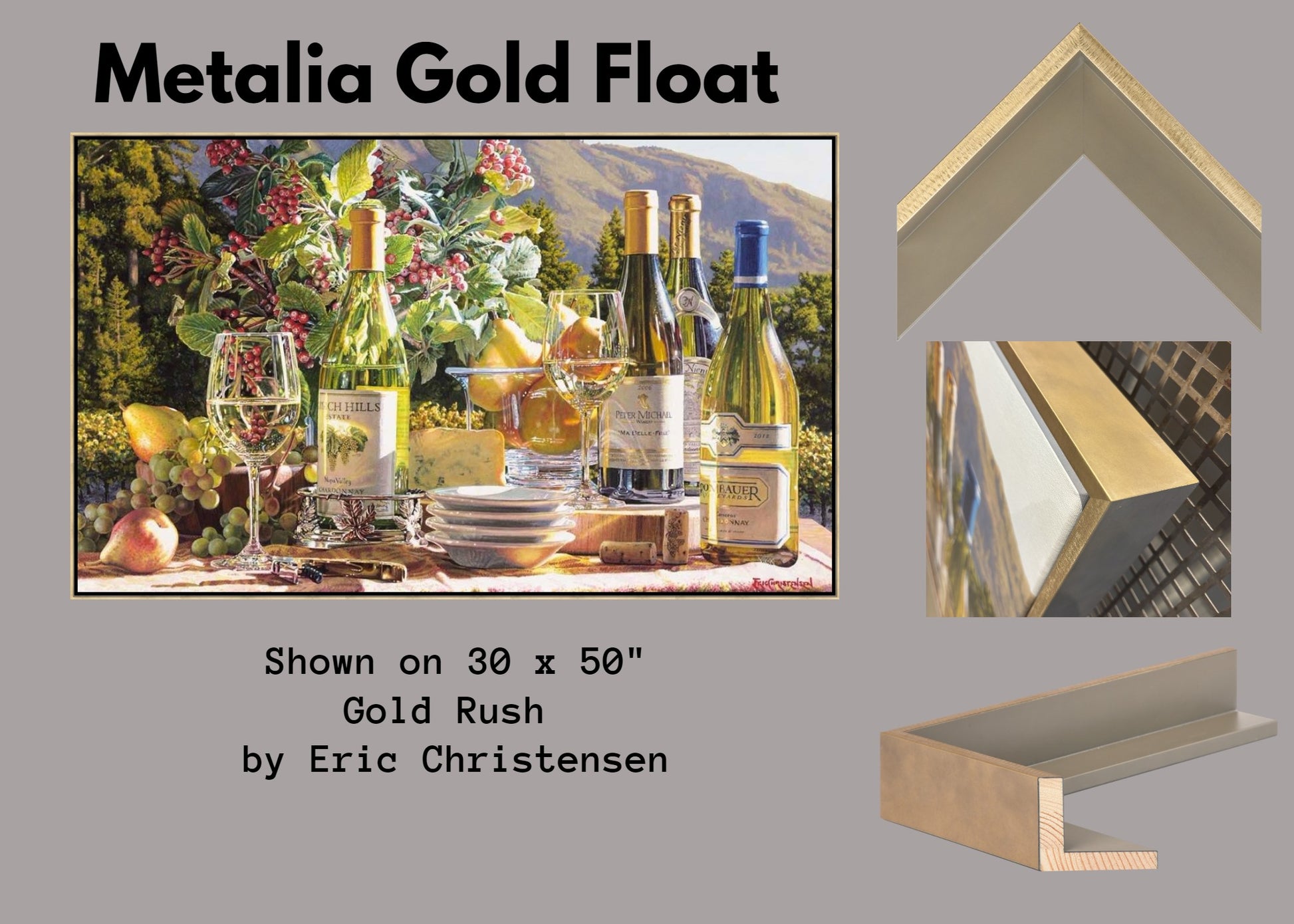 Metalia Gold Float featuring Eric Christensen's Gold Rush 30x50" - Napa Valley, White Wines