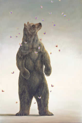Hero - Ursus II by Robert Bissell features a bear standing tall with butterflies flying around.