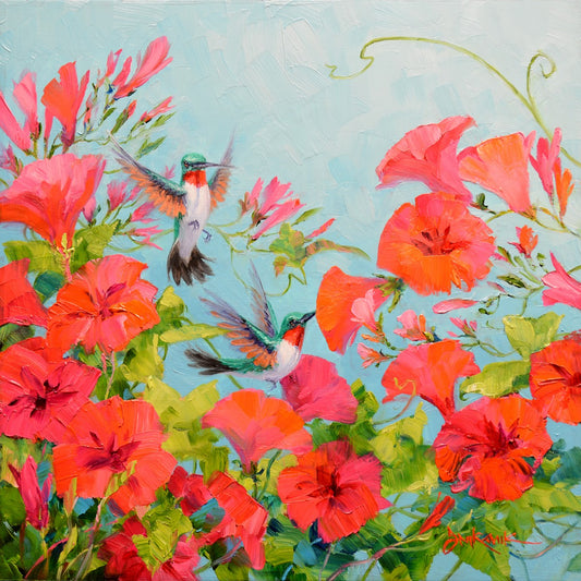 Morning Glory Delight 10x10" Cradled Panel Original Oil by Mikki Senkarik