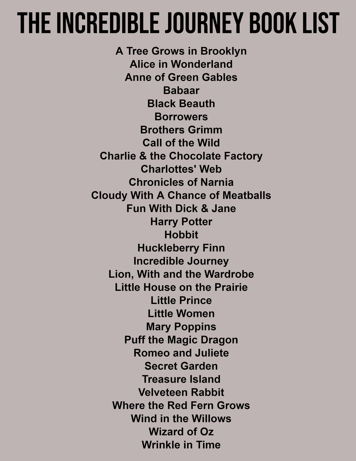The Incredible Journey Book List