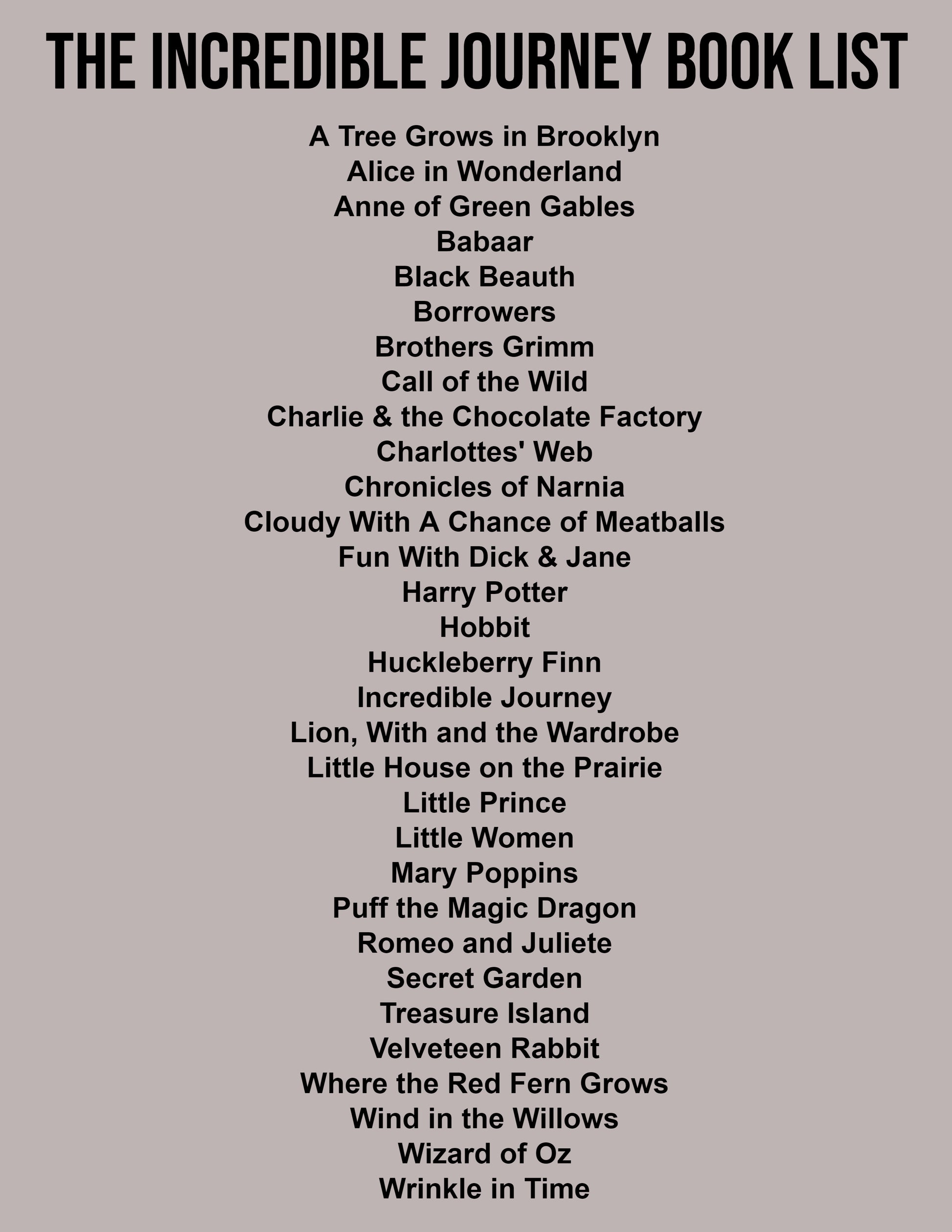 The Incredible Journey Book List