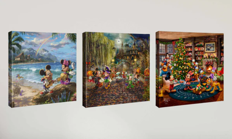 Disney Mickey and Minnie gallery wrapped canvas from Thomas Kinkade Studios set of 3.