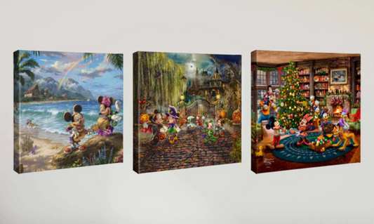 Disney Mickey and Minnie gallery wrapped canvas from Thomas Kinkade Studios set of 3.
