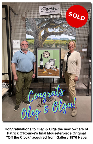 The New owners of the Off the Clock the final original Mouseterpiece by Patrick O'Rourke purchased from Gallery 1870 in Downtown Napa!