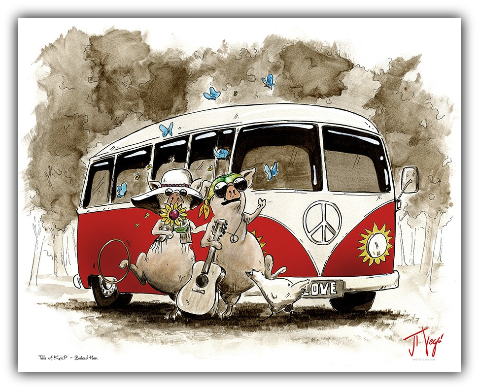 Baked Ham by JT Vegar – Giclée on Canvas (Red or Tie-Dye Volkswagen Bus)