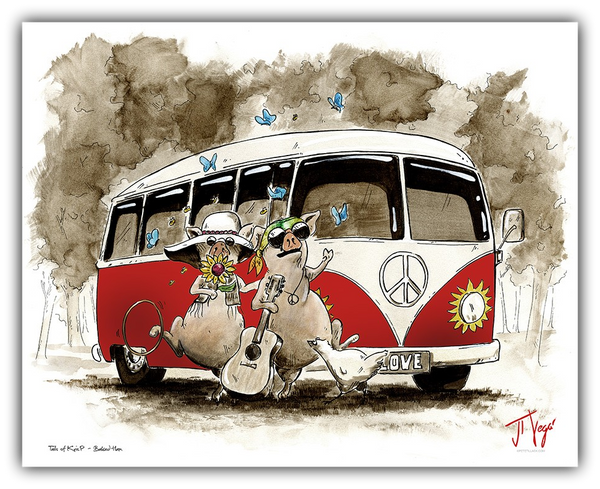 Baked Ham by JT Vegar – Giclée on Canvas (Red or Tie-Dye Volkswagen Bus)