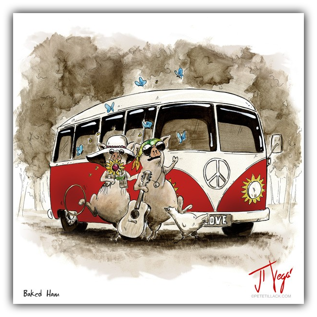 Baked Ham by JT Vegar – Giclée on Canvas (Red or Tie-Dye Volkswagen Bus)