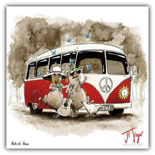 Baked Ham by JT Vegar – Giclée on Canvas (Red or Tie-Dye Volkswagen Bus)