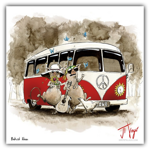 Baked Ham by JT Vegar – Giclée on Canvas (Red or Tie-Dye Volkswagen Bus)