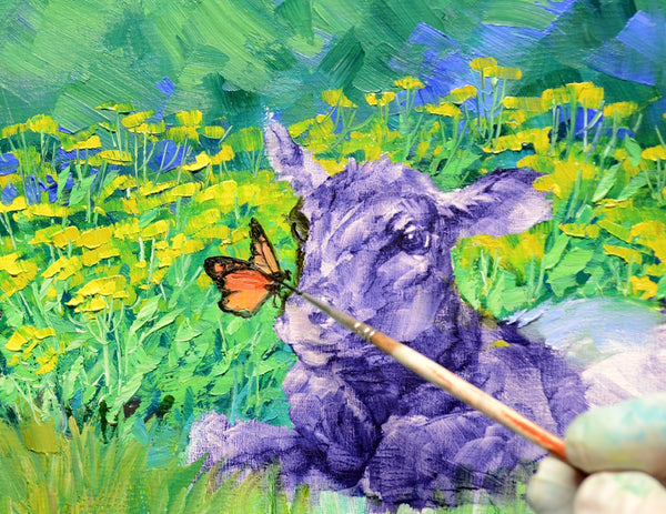 Monarchs Love Oreos original painting by Mikki Senkarik featuring a monarch butterfly and an oreo cow.